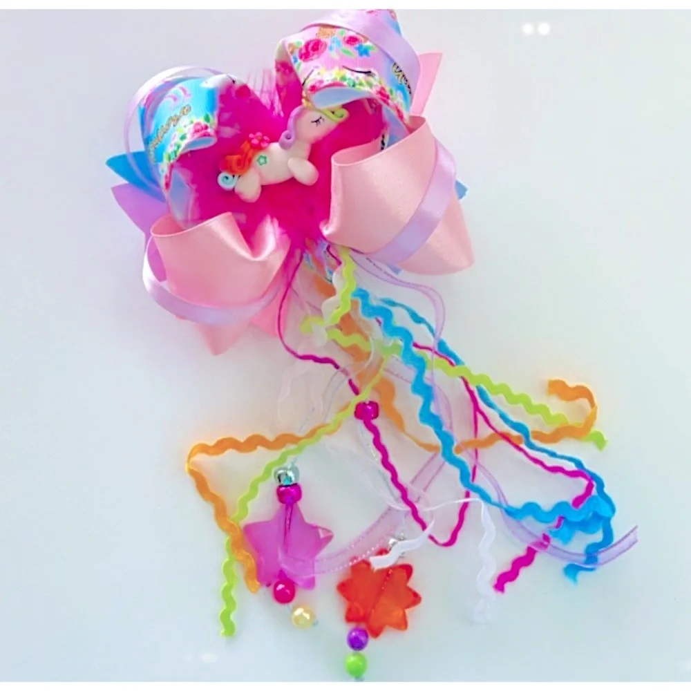 Accessories Girls Hair Bow Clip with Colorful Ribbons Handmade NEW